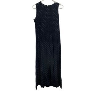 Lauren Ralph Lauren Navy Polka Dot Silk Sleeveless Maxi Dress